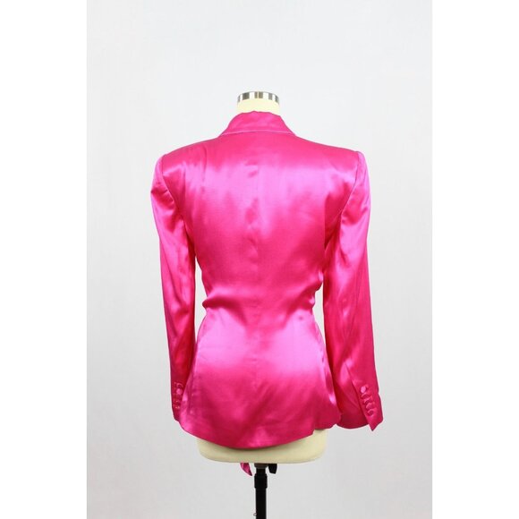 ZARA Hot Pink Satin Waist Tie Oversized Single Breasted Blazer Jacket, Size L - Picture 3 of 15